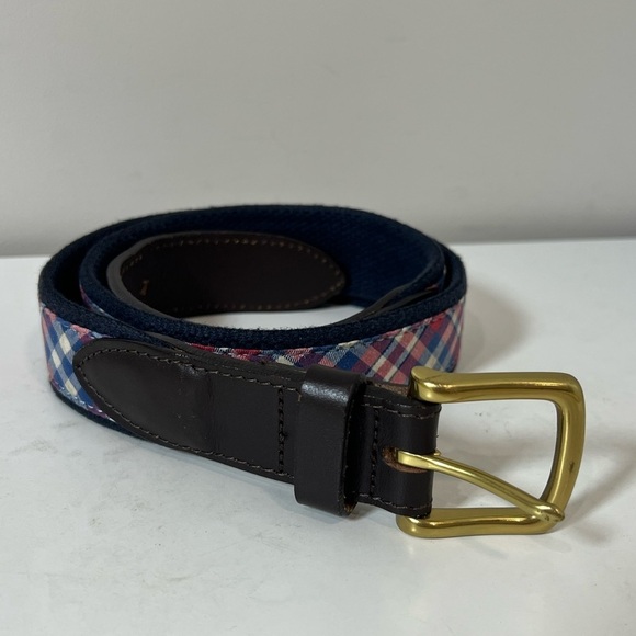 Men's Vineyard Vines Size 32 Plaid Leather Belt with Gold Buckle - Picture 1 of 10